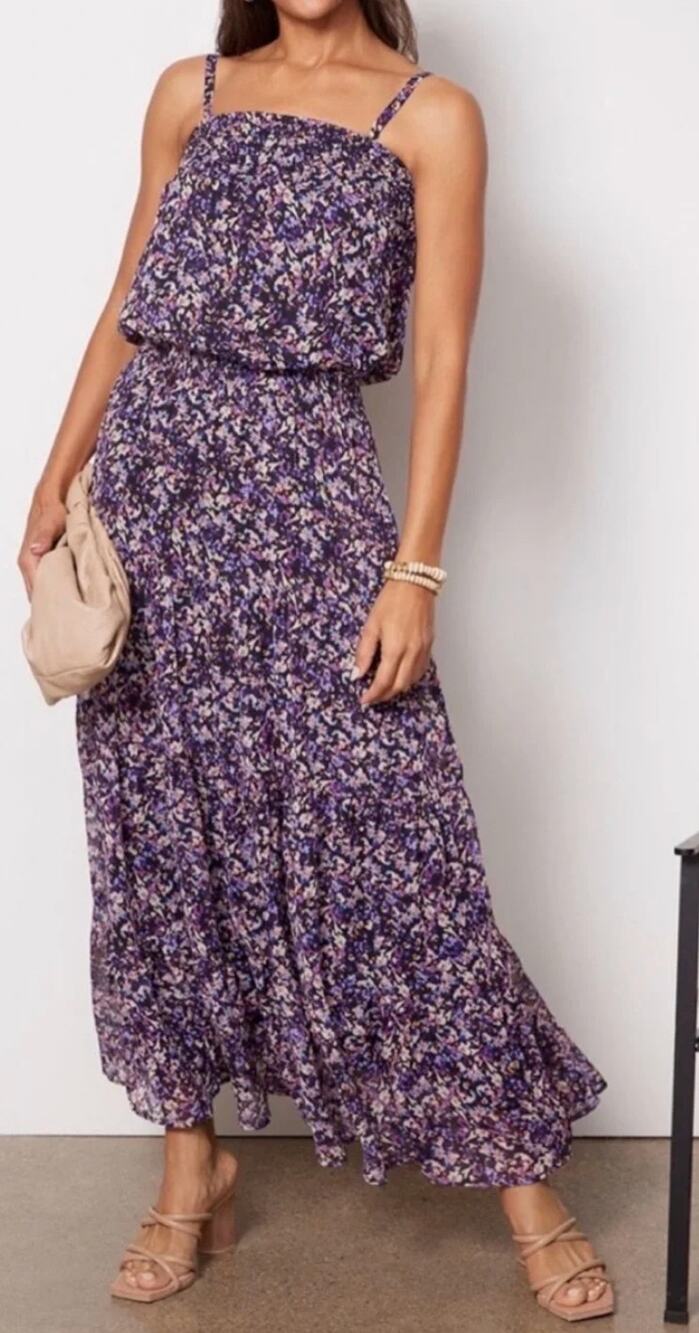 Evereve Fiona Square Neck Floral Sleeveless Maxi Dress Purple XS